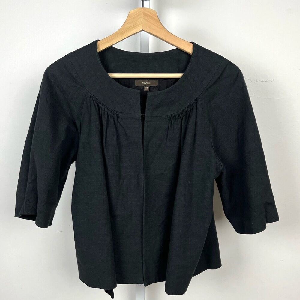 VERA WANG EUR 42 US 8 Cropped Swing Jacket 3/4 Sleeve Tie Belt Bolero USA Black